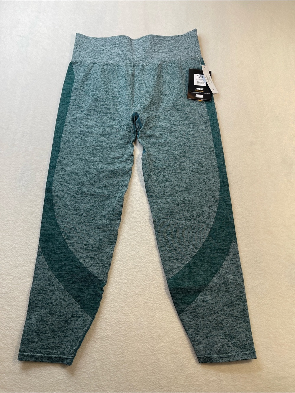 Avia Teal Seamless Active Leggings with Dark Teal Side Panels WOMENS SIZE XL